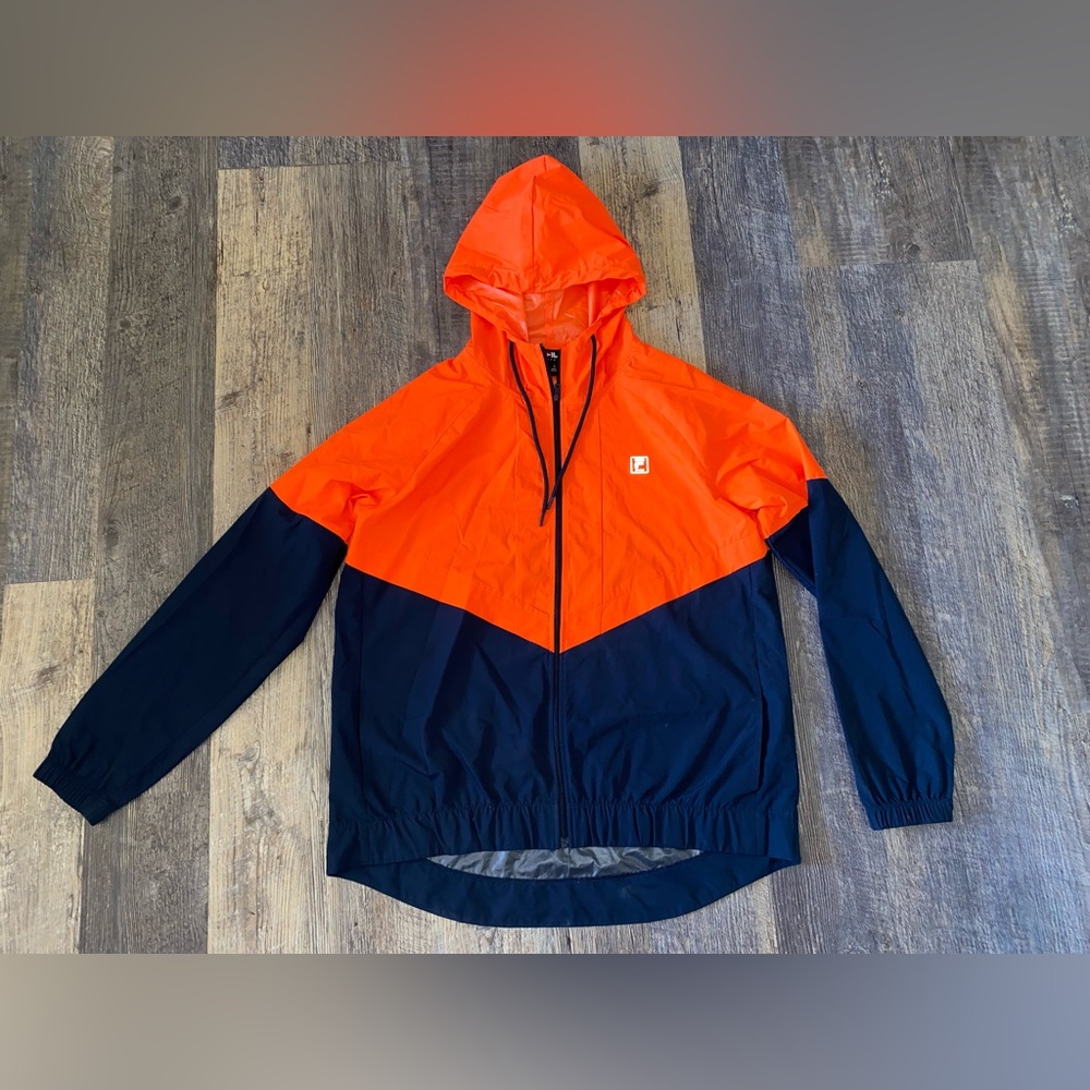 Fila Men's Orange and Black Colorblock Hooded Windbreaker